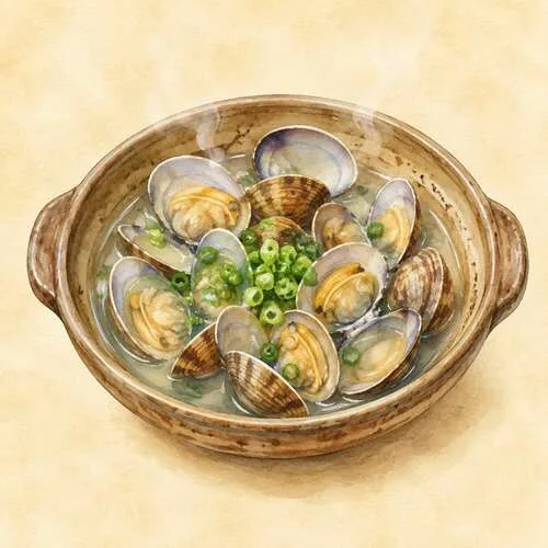 Ilustración de almejas al sake